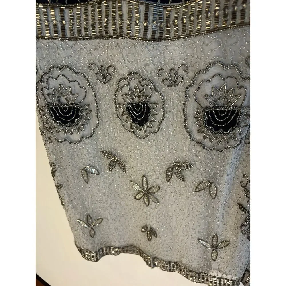 Free People Silver and Navy Beaded Mini Dress